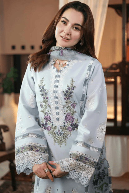 Dhanak-3PC Embroidered Shirt with Digital Printed Wool Shawl-3313 - QQ