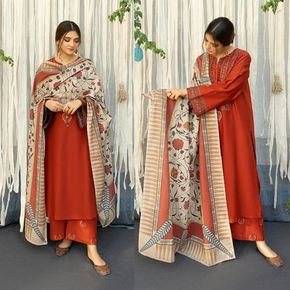 URGE 3PC Dhanak Embroidered With Digital Printed Shawl-651 - QQ