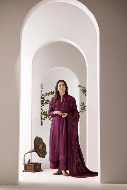 3PC Dhanak Embroidered Shirt with printed funcy dupatta-144 D - QQ