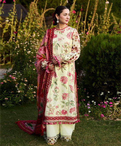 HUSSAIN REHAR Luxury Dhanak 3PC Embroidered With Digital Printed Wool Shawl-211 - QQ
