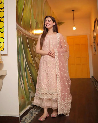 Dhanak-3PC Embroidered With Organza Embroidered Dupatta-3116 - QQ
