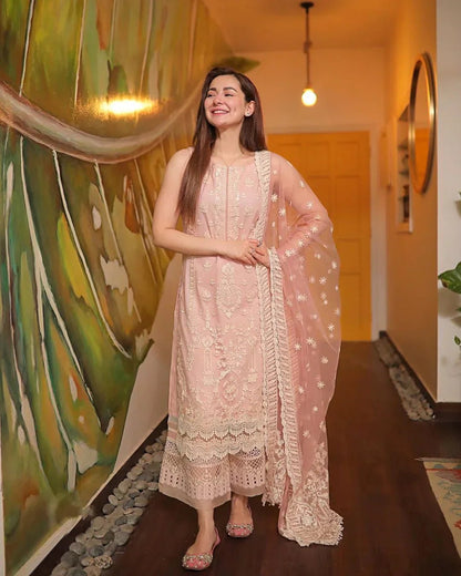 Dhanak-3PC Embroidered With Organza Embroidered Dupatta-3116 - QQ