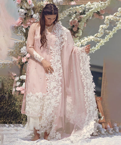 Dhanak-3PC Embroidered Shirt with Organza Embroidered Dupatta- 3294 - QQ