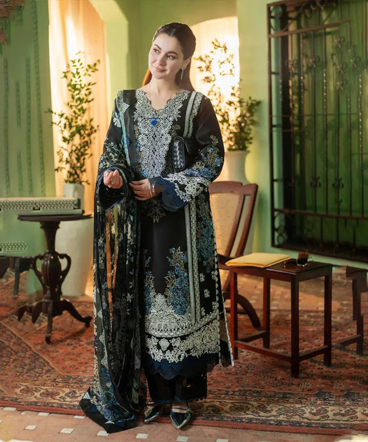 Dhanak-3PC Embroidered Shirt with Digital Printed Wool Shawl - 3467 - QQ