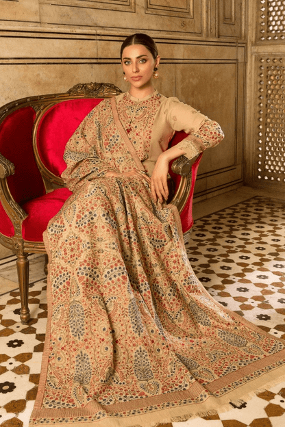 Dhanak-3PC Embroidered Shirt with Dhanak Embroidered Shawl- 590 - QQ