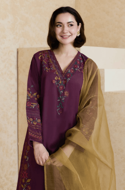 Dhanak -3PC Embroidered Shirt With Organza Embroidered Dupatta-3343 - QQ