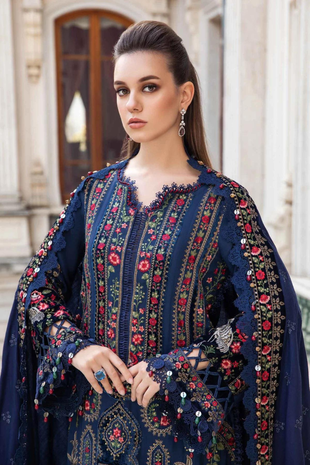 Dhanak 3PC Embroidered Shirt with Dhanak Embroidered Dupatta-3384