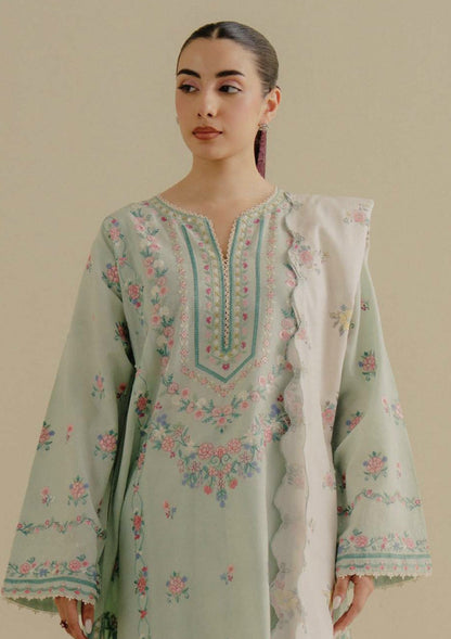 Lawn-3PC Embroidered Shirt with Digital Printed Jacquard Dupatta-1386 - QQ
