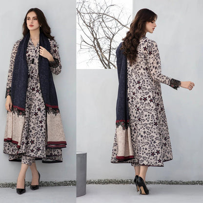 BAROQUE 3PC KARANDI PRINTED SHIRT WITH KARANDI PRINTED DUAPTTA AND TROUSER-802 - QQ