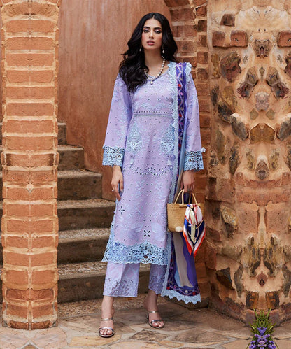 MUSHQ Dhanak 3PC Chekankari Embroidered With Digital Printed Wool Shawl-109 - QQ