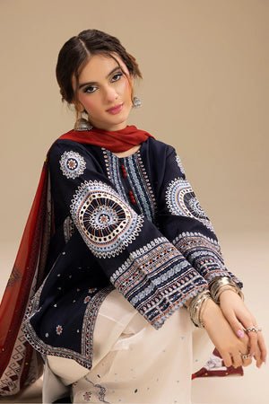 Dhanak-3PC Embroidered Shirt with Digital Printed Wool Shawl-3324 - QQ
