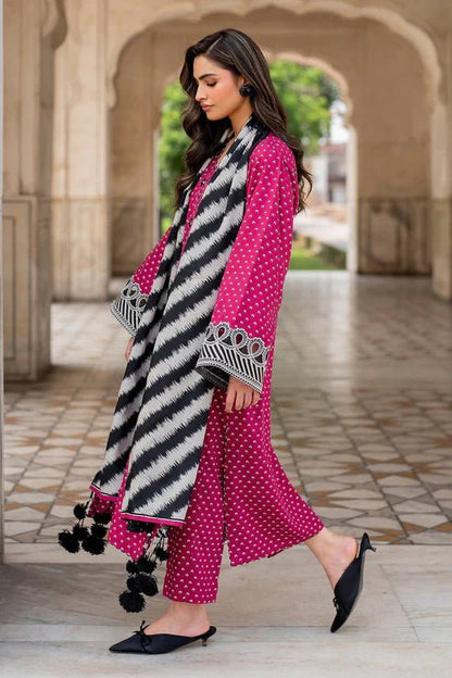 3PC LAWN PRINTED SHIRT WITH LAWN PRINTED DUAPTTA AND TROUSER-4005 - QQ