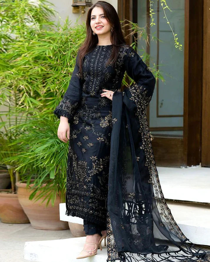 Black Linen 3PC Embroidered Q0269