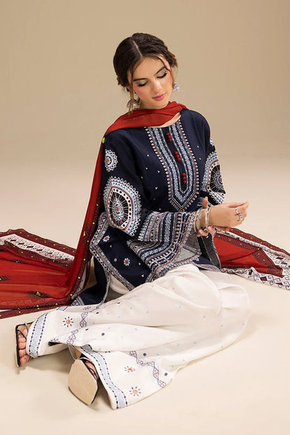 Dhanak-3PC Embroidered Shirt with Digital Printed Wool Shawl-3324 - QQ
