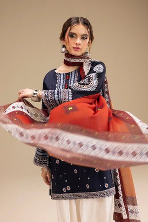 Dhanak-3PC Embroidered Shirt with Digital Printed Wool Shawl-3324 - QQ