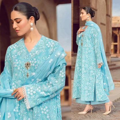 Bareeze Linen 3PC Embroidered With Chiffon Embroidered Dupatta-674 - QQ