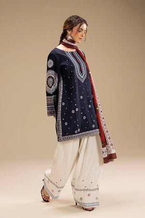 Dhanak-3PC Embroidered Shirt with Digital Printed Wool Shawl-3324 - QQ