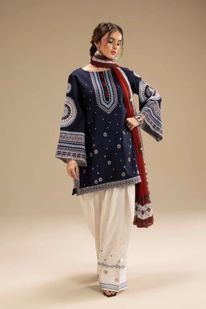 Dhanak-3PC Embroidered Shirt with Digital Printed Wool Shawl-3324 - QQ