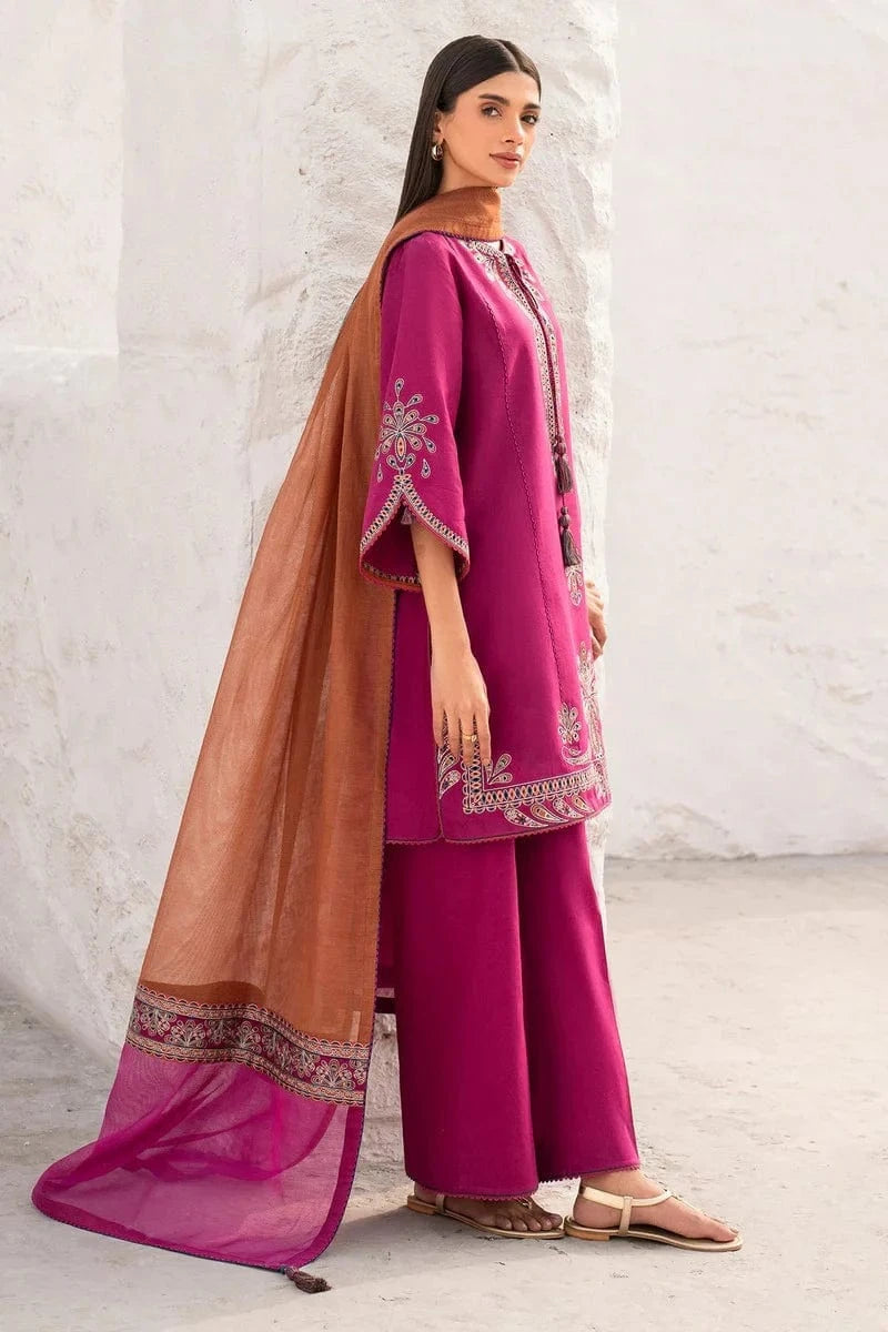 Dhanak-3PC Embroidered Shirt with Digital Printed Wool Shawl -3371