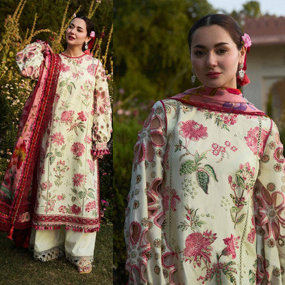 HUSSAIN REHAR Luxury Dhanak 3PC Embroidered With Digital Printed Wool Shawl-211 - QQ