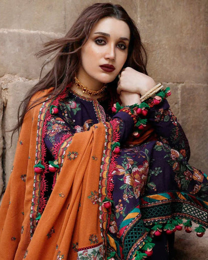 Dhanak 3PC Embroidered Shirt with Embroidered Dhanak Shawl -1304 - QQ