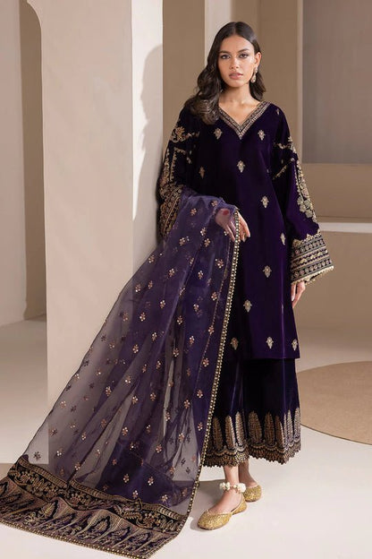 Velvet-3pc Embroidered with Organza Embroidered Dupatta-953 - QQ