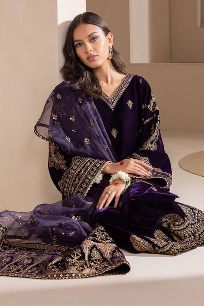 Velvet-3pc Embroidered with Organza Embroidered Dupatta-953 - QQ