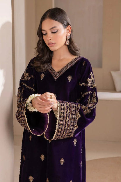 Velvet-3pc Embroidered with Organza Embroidered Dupatta-953 - QQ