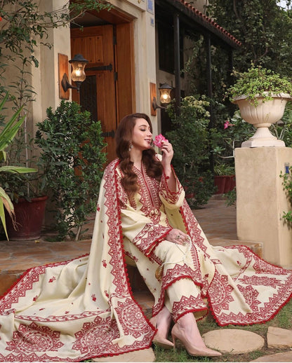 Dhanak 3PC Embroidered Shirt with Dhanak Embroidered Dupatta-3514 - QQ