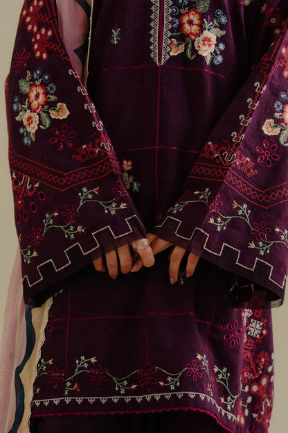 Lawn-3PC Embroidered Shirt with Digital Printed Jacquard Dupatta-1406 - QQ