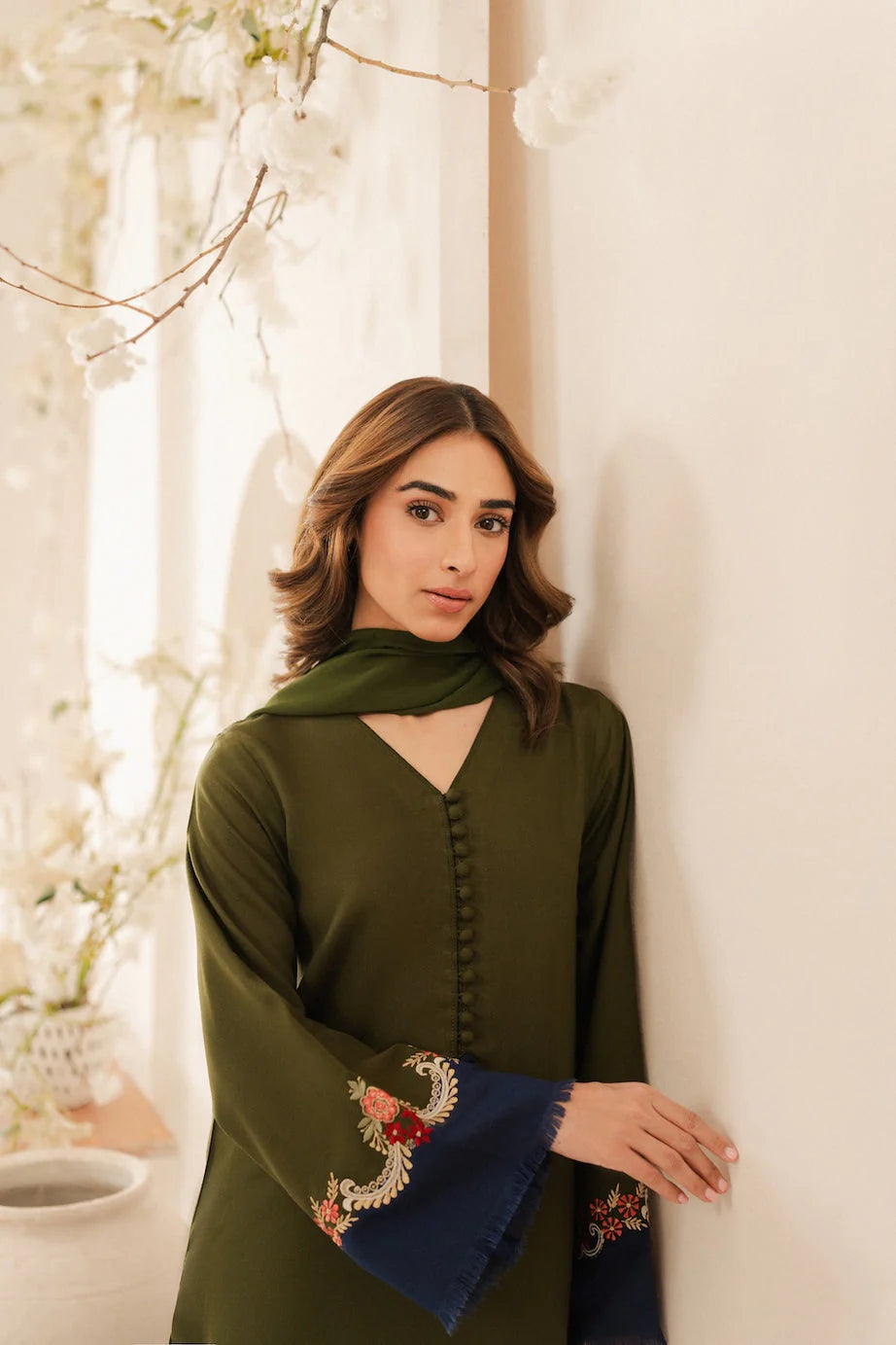 Lawn-3PC Embroidered Shirt with Plain Dyed Chiffon Dupatta-5083