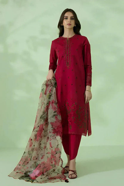 Dhanak-3PC Embroidered Shirt with Organza Digital Printed Dupatta- 3146 - QQ