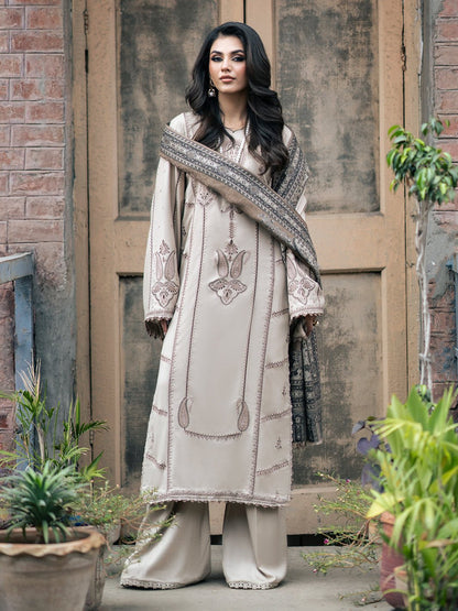 IZEL MUSAFIR 3PC Dhanak Embroidered Shirt With Digital Printed Shawl-257 - QQ