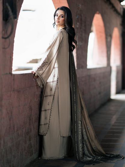 IZEL MUSAFIR 3PC Dhanak Embroidered Shirt With Digital Printed Shawl-257 - QQ