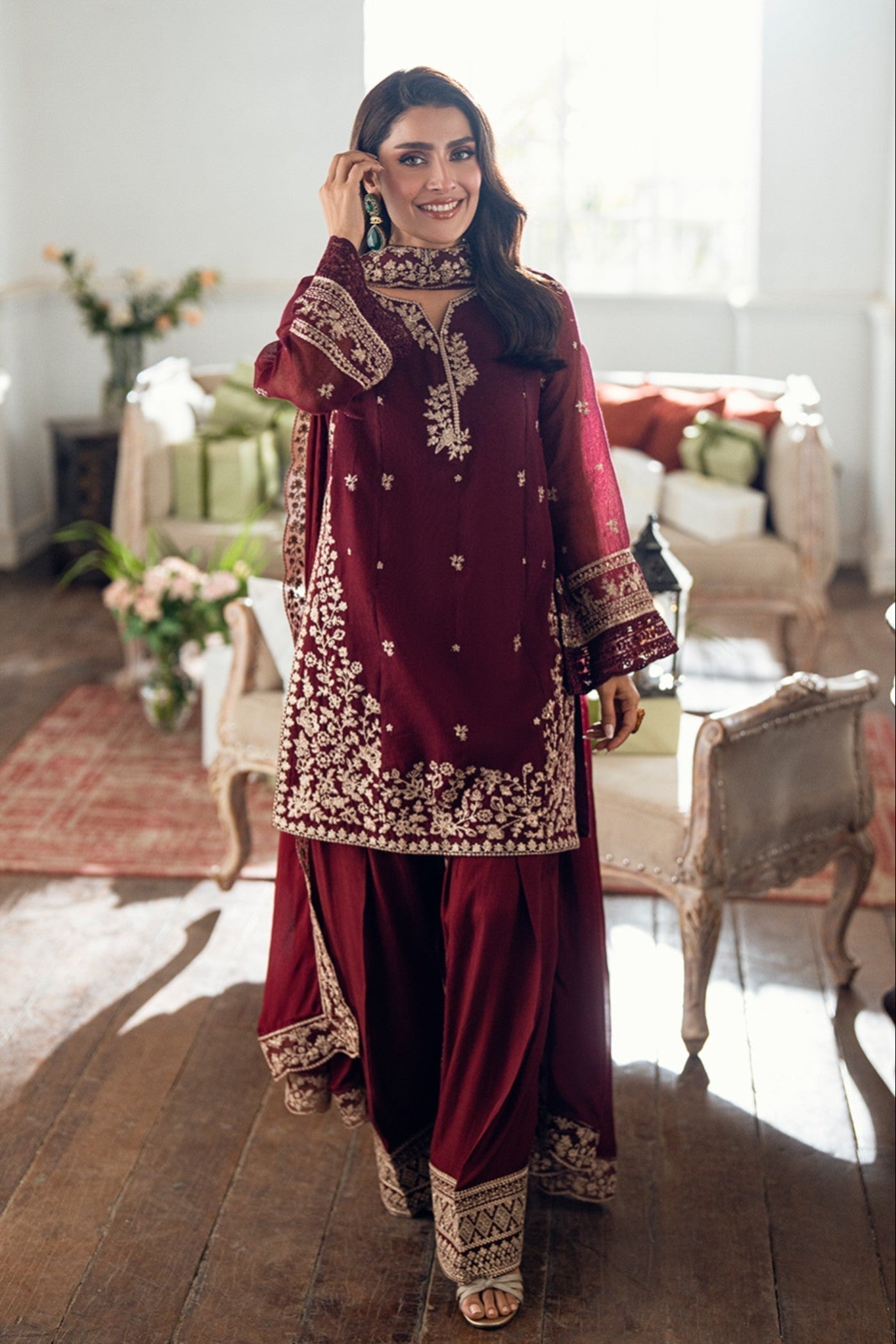 Lawn-3PC Embroidered Shirt With Embroidered Cotton Viscose Dupatta-5169 - QQ