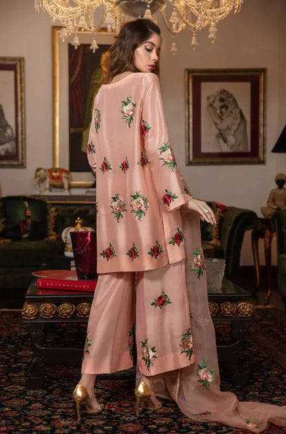 Silk 3PC Embroidered With Organza Embroidered Dupatta-1314 - QQ