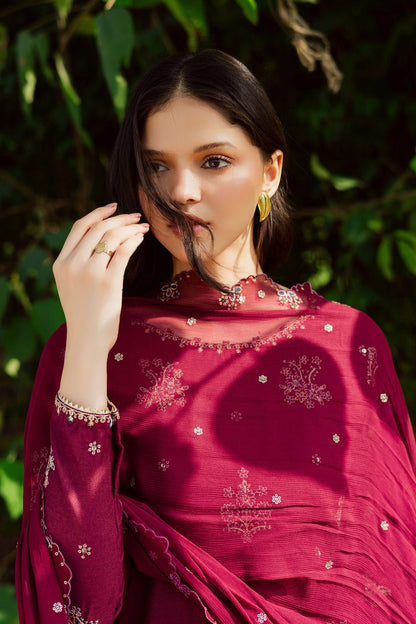 Lawn-3PC Embroidered Shirt With Chiffon Sequins Embroidered Dupatta-5060 - QQ