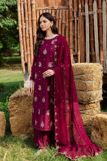 Lawn-3PC Embroidered Shirt With Chiffon Sequins Embroidered Dupatta-5060 - QQ