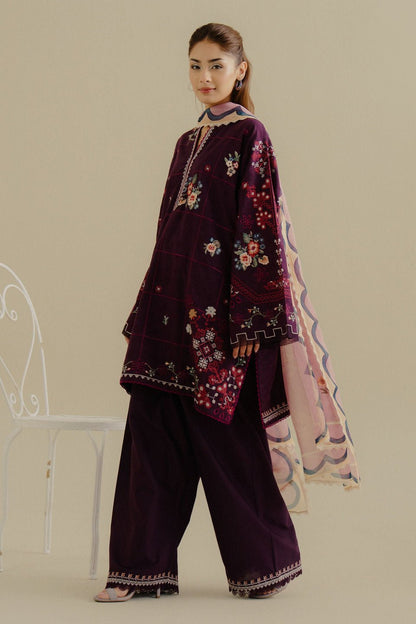 Lawn-3PC Embroidered Shirt with Digital Printed Jacquard Dupatta-1406 - QQ