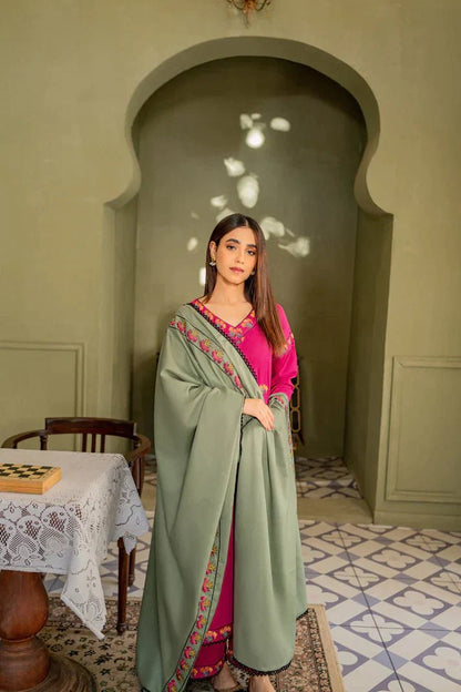 Dhanak 3PC Embroidered Shirt with Dhanak embroidered dupatta-619 - QQ