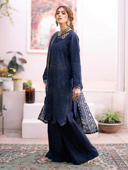 QALAMKAR 3PC Chikankari Dhanak Embroidered With Digital Printed Wool Shawl-118 - QQ