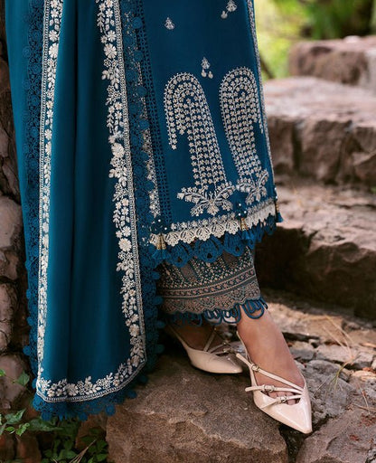 Dhanak 3PC Embroidered Shirt with Dhanak Embroidered Dupatta-3374 - QQ