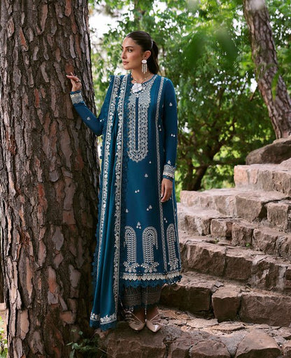Dhanak 3PC Embroidered Shirt with Dhanak Embroidered Dupatta-3374 - QQ