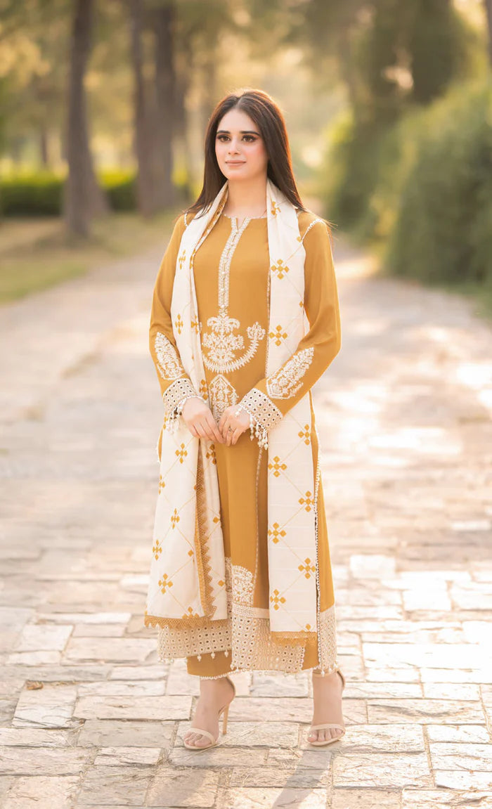 Dhanak-3PC Embroidered Shirt with Dhanak Embroidered Dupatta -3423