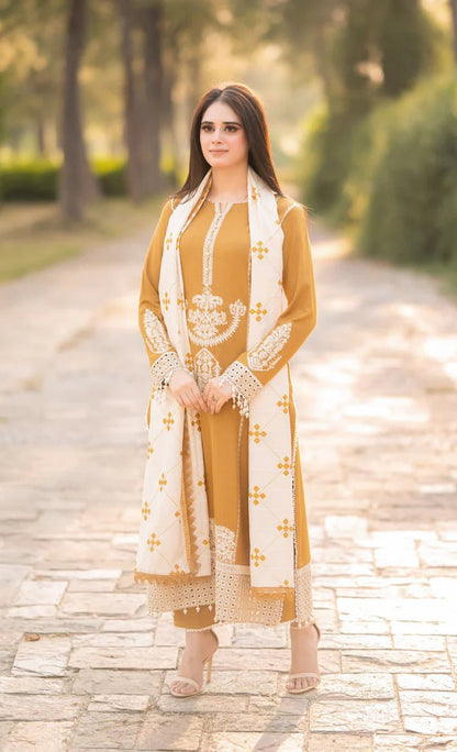 Dhanak-3PC Embroidered Shirt with Dhanak Embroidered Dupatta -3423 - QQ