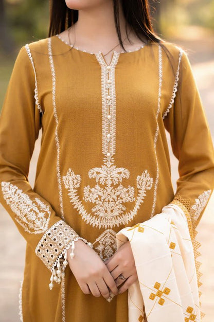 Dhanak-3PC Embroidered Shirt with Dhanak Embroidered Dupatta -3423 - QQ