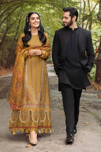 MARIA B. Dhanak 3PC Embroidered With Printed Pashmina Wool Shawl-116 - QQ