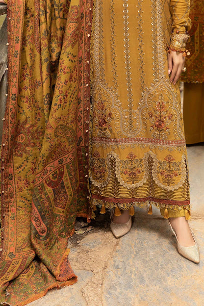 MARIA B. Dhanak 3PC Embroidered With Printed Pashmina Wool Shawl-116 - QQ