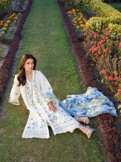 Dhanak-3PC Embroidered Shirt with Digital Printed Wool Shawl -3347 - QQ