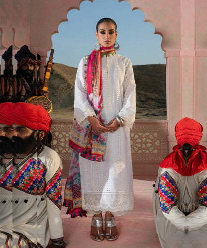 Warda Saleem Dhanak 3PC Chikankari Embroidered With Digital Printed Wool Shawl-104 - QQ